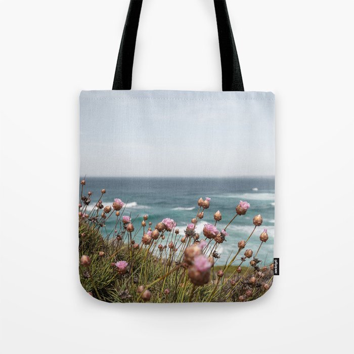 Pink Flowers by the Ocean | Travel Photography in Portugal Art Print | Summer at Bordeira Beach Tote Bag Gallery Image 1