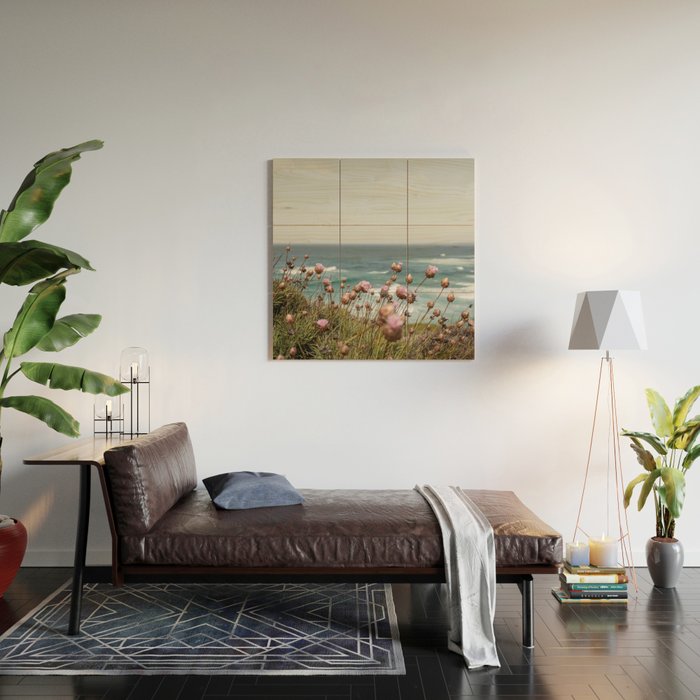 Pink Flowers by the Ocean | Travel Photography in Portugal Art Print | Summer at Bordeira Beach Wood Wall Art Gallery Image 2