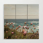 Pink Flowers by the Ocean | Travel Photography in Portugal Art Print | Summer at Bordeira Beach Wood Wall Art Gallery Image 1