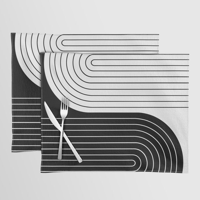 Two Tone Line Curvature VIII Black and White Modern Arch Abstract Placemat Gallery Image 1