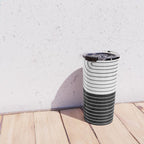 Two Tone Line Curvature VIII Black and White Modern Arch Abstract Travel Mug Gallery Image 4