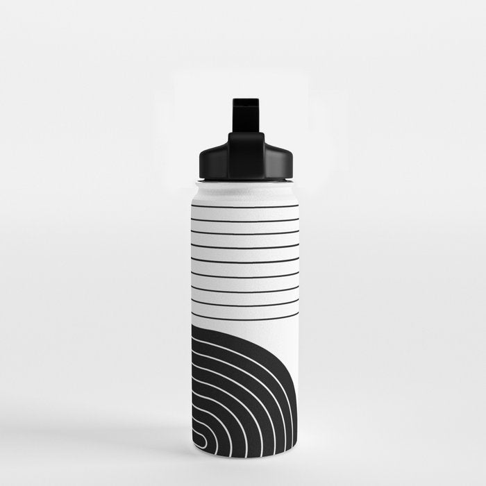 Two Tone Line Curvature VIII Black and White Modern Arch Abstract Water Bottle Gallery Image 2