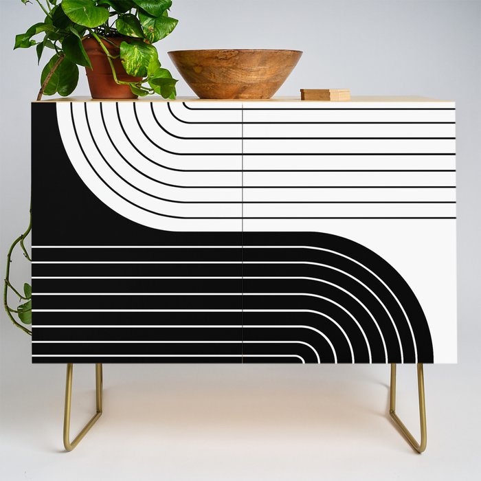 Two Tone Line Curvature VIII Black and White Modern Arch Abstract Credenza Gallery Image 1