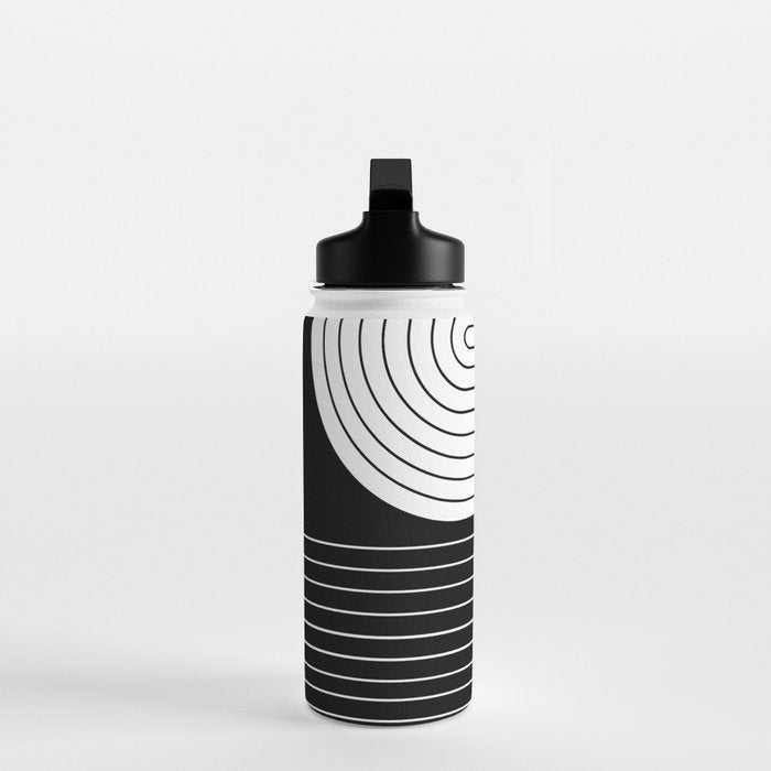 Two Tone Line Curvature VIII Black and White Modern Arch Abstract Water Bottle Gallery Image 3