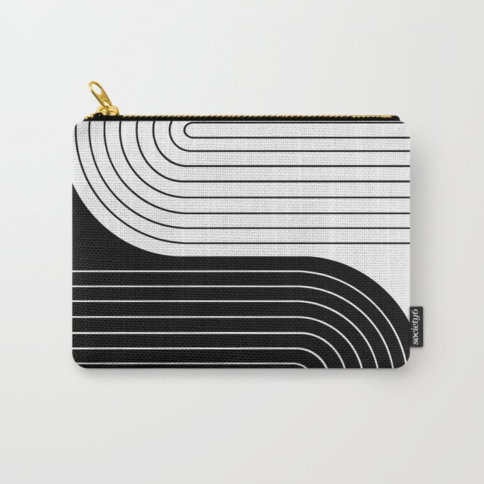 Two Tone Line Curvature VIII Black and White Modern Arch Abstract Carry All Pouch Gallery Image 1