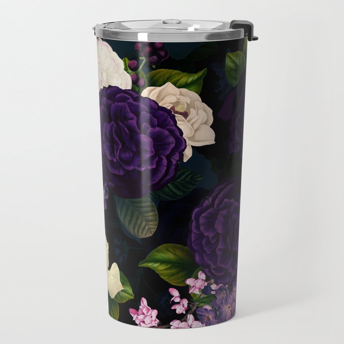 Vintage Midnight Purple Botanical Roses Flower Garden Travel Mug Gallery Image 2