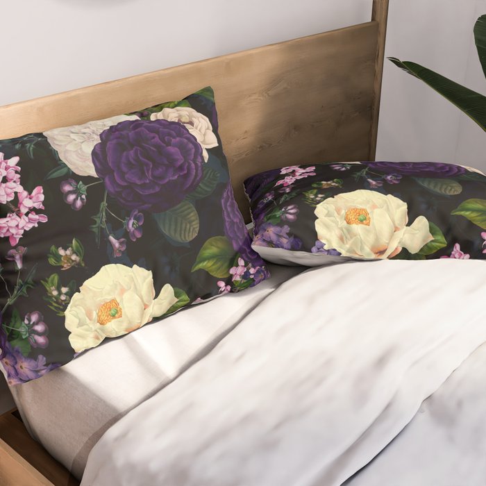 Vintage Midnight Purple Botanical Roses Flower Garden Pillow Sham Gallery Image 2