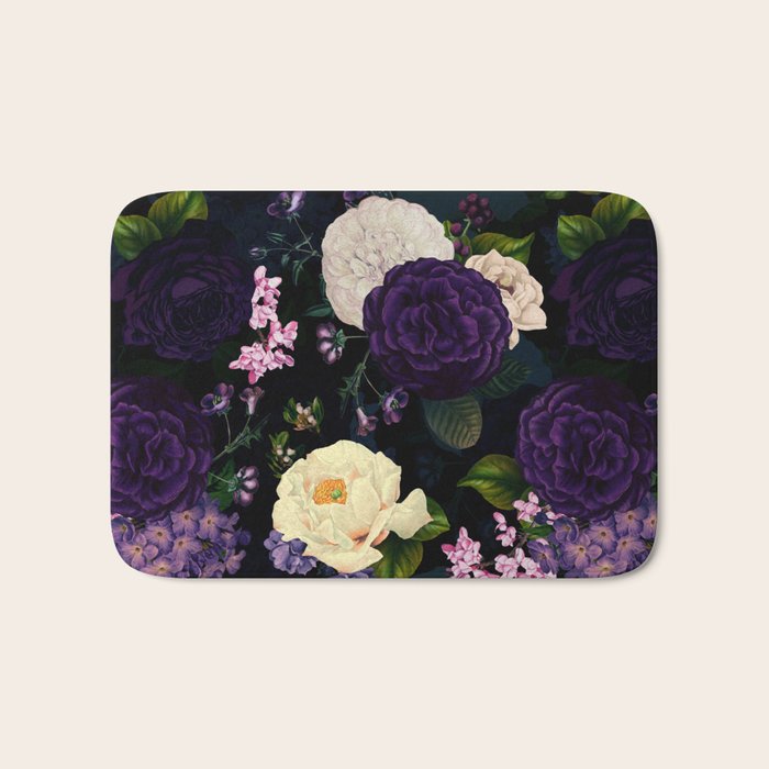 Vintage Midnight Purple Botanical Roses Flower Garden Bath Mat Gallery Image 1