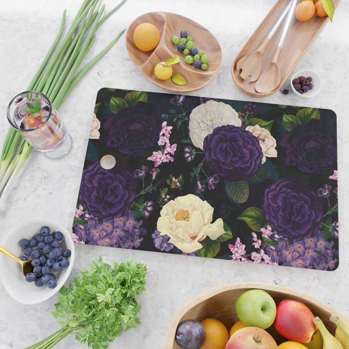 Vintage Midnight Purple Botanical Roses Flower Garden Cutting Board Gallery Image 2
