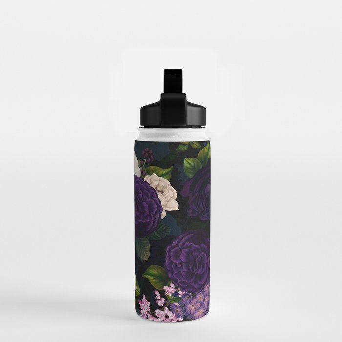 Vintage Midnight Purple Botanical Roses Flower Garden Water Bottle Gallery Image 2