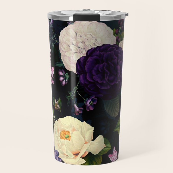 Vintage Midnight Purple Botanical Roses Flower Garden Travel Mug Gallery Image 1