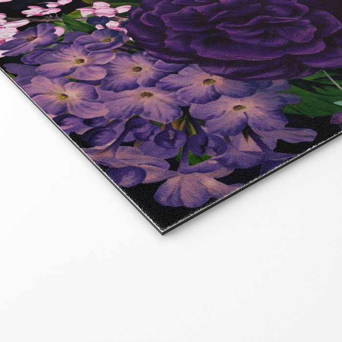 Vintage Midnight Purple Botanical Roses Flower Garden Welcome Mat Gallery Image 2