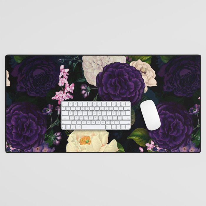 Vintage Midnight Purple Botanical Roses Flower Garden Desk Mat Gallery Image 1