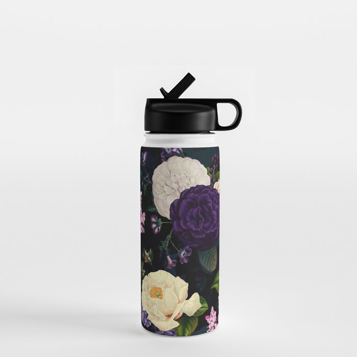 Vintage Midnight Purple Botanical Roses Flower Garden Water Bottle Gallery Image 1