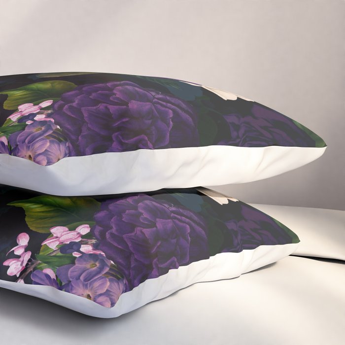Vintage Midnight Purple Botanical Roses Flower Garden Pillow Sham Gallery Image 3