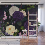 Vintage Midnight Purple Botanical Roses Flower Garden Wall Mural Gallery Image 1