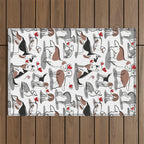 Woof endless love // white background red hearts continuous lined pair of dog breeds Outdoor Rug Gallery Image 1