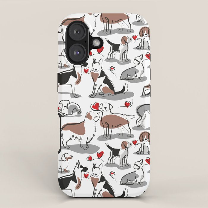 Woof endless love // white background red hearts continuous lined pair of dog breeds iPhone Case Gallery Image 1