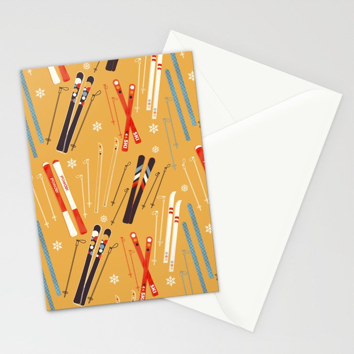 Bright Retro Ski Pattern Stationery Card Gallery Image 2