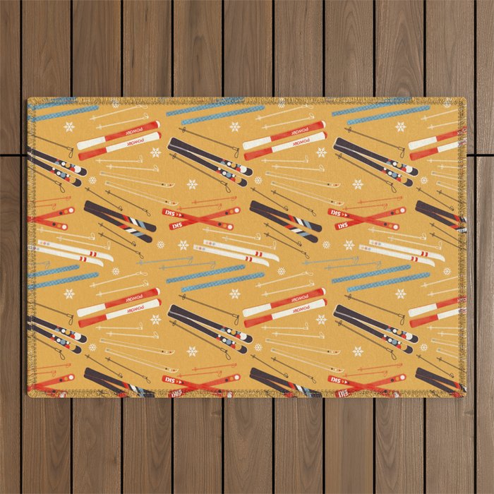 Bright Retro Ski Pattern Outdoor Rug Gallery Image 1