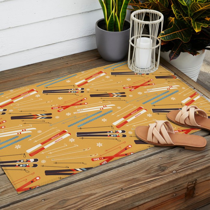 Bright Retro Ski Pattern Outdoor Rug Gallery Image 2