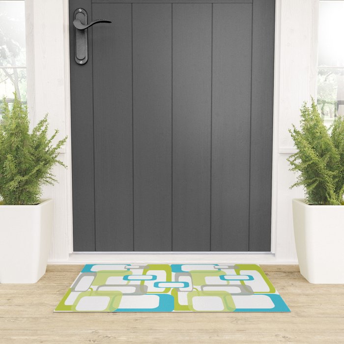 Mid-Century Modern Rectangle Design Blue Green and Gray Welcome Mat Gallery Image 3