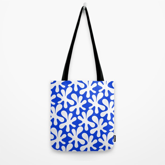 Bold Blue and White Funky Amoeba Dance Pattern Tote Bag Gallery Image 2