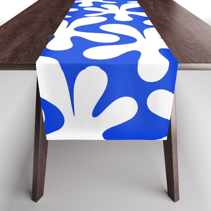 Bold Blue and White Funky Amoeba Dance Pattern Table Runner Gallery Image 1