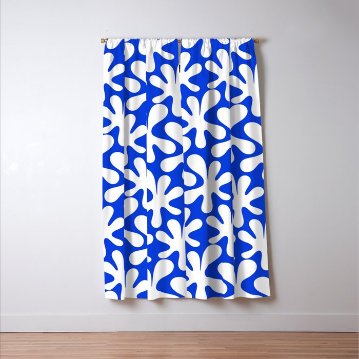 Bold Blue and White Funky Amoeba Dance Pattern Window Curtain Gallery Image 3