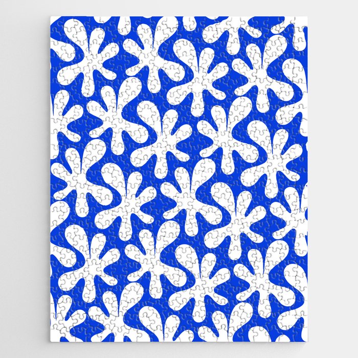 Bold Blue and White Funky Amoeba Dance Pattern Jigsaw Puzzle Gallery Image 1