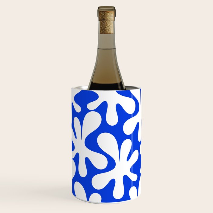 Bold Blue and White Funky Amoeba Dance Pattern Wine Chiller Gallery Image 2