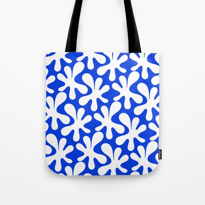 Bold Blue and White Funky Amoeba Dance Pattern Tote Bag Gallery Image 1