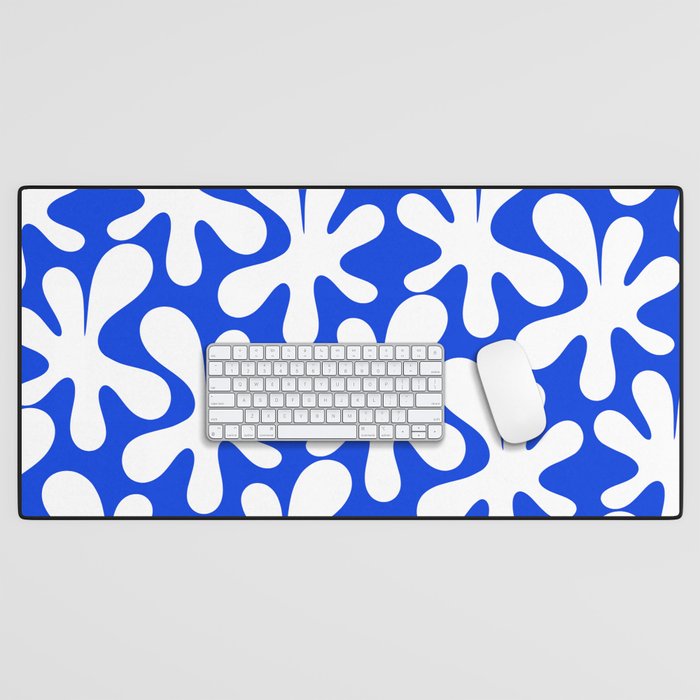 Bold Blue and White Funky Amoeba Dance Pattern Desk Mat Gallery Image 1