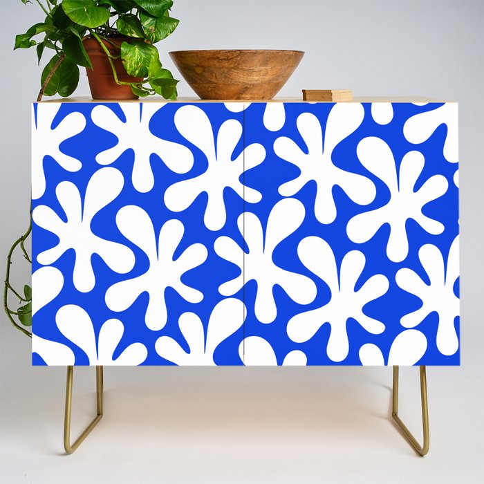 Bold Blue and White Funky Amoeba Dance Pattern Credenza Gallery Image 1