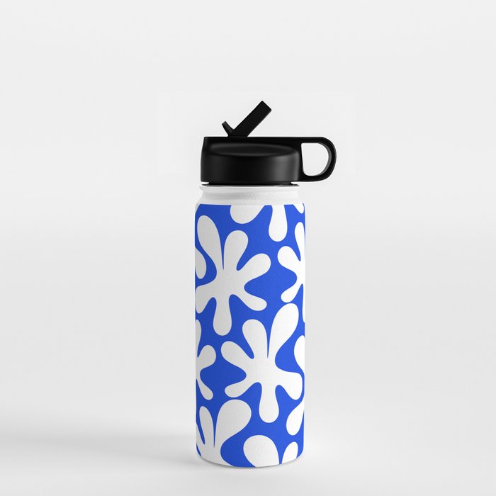 Bold Blue and White Funky Amoeba Dance Pattern Water Bottle Gallery Image 1