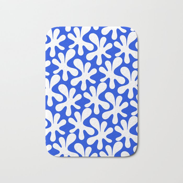 Bold Blue and White Funky Amoeba Dance Pattern Bath Mat Gallery Image 1