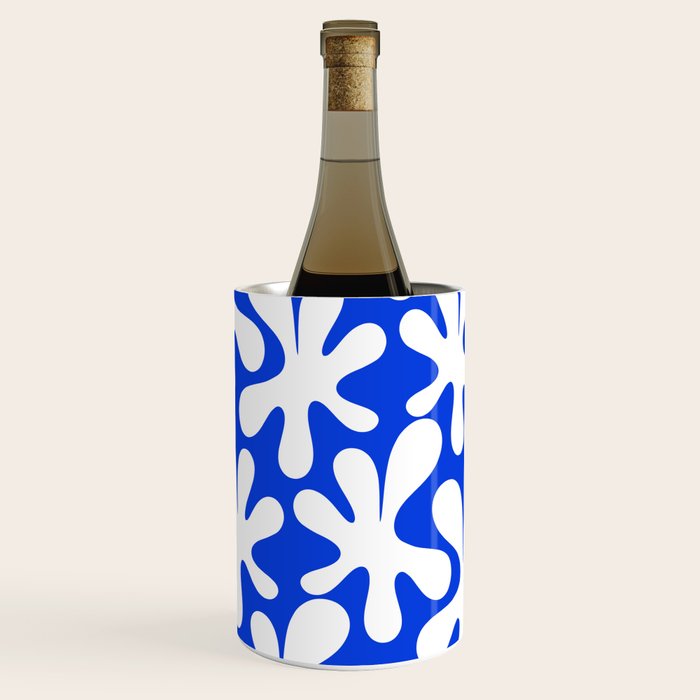 Bold Blue and White Funky Amoeba Dance Pattern Wine Chiller Gallery Image 1