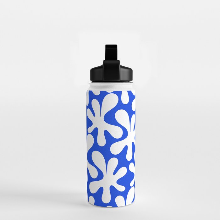 Bold Blue and White Funky Amoeba Dance Pattern Water Bottle Gallery Image 2
