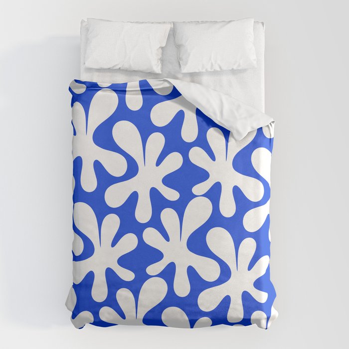Bold Blue and White Funky Amoeba Dance Pattern Duvet Cover Gallery Image 1