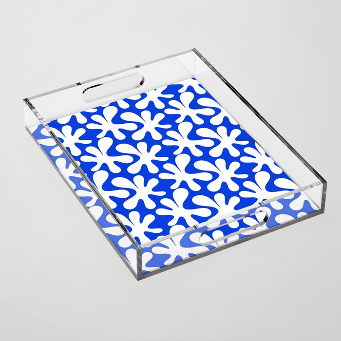 Bold Blue and White Funky Amoeba Dance Pattern Acrylic Tray Gallery Image 1