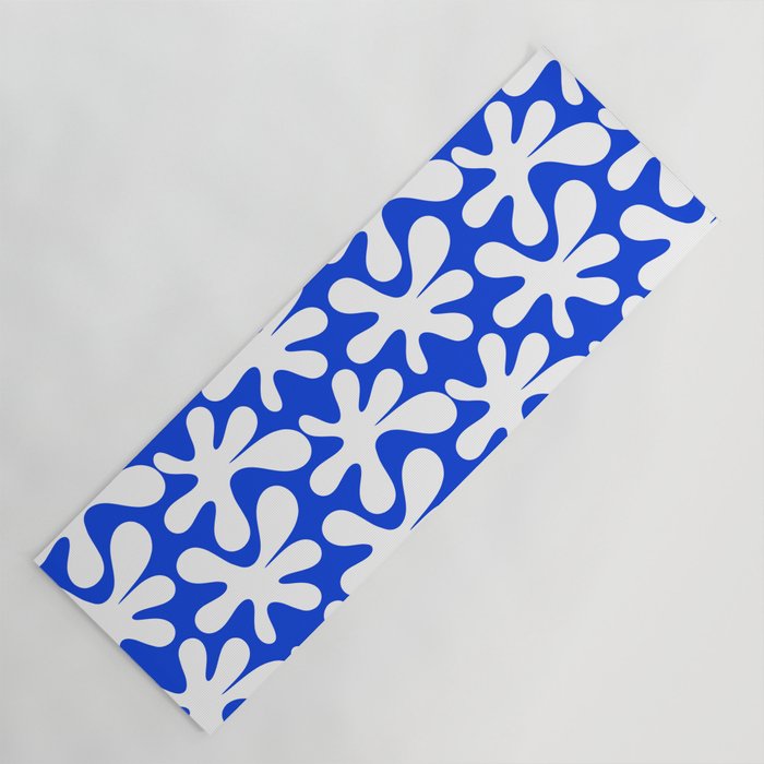 Bold Blue and White Funky Amoeba Dance Pattern Yoga Mat Gallery Image 1