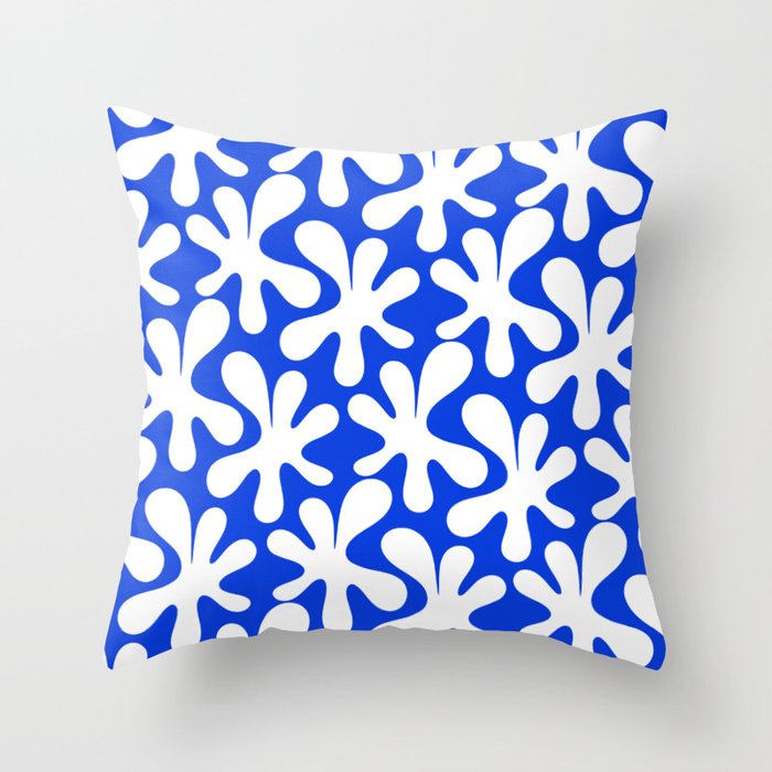 Bold Blue and White Funky Amoeba Dance Pattern Throw Pillow Gallery Image 6