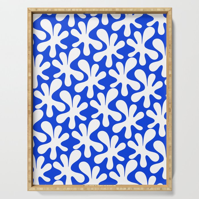 Bold Blue and White Funky Amoeba Dance Pattern Serving Tray Gallery Image 1