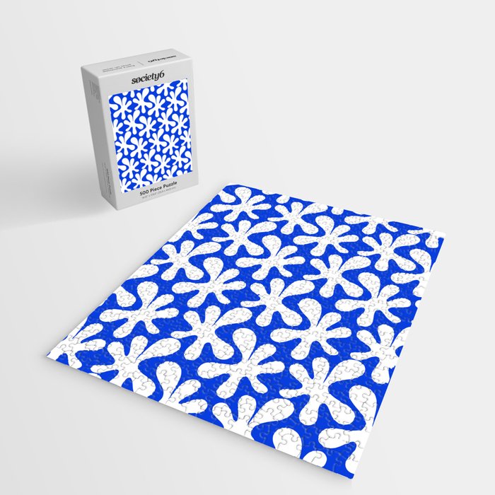 Bold Blue and White Funky Amoeba Dance Pattern Jigsaw Puzzle Gallery Image 2