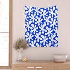 Bold Blue and White Funky Amoeba Dance Pattern Wall Tapestry Gallery Image 2
