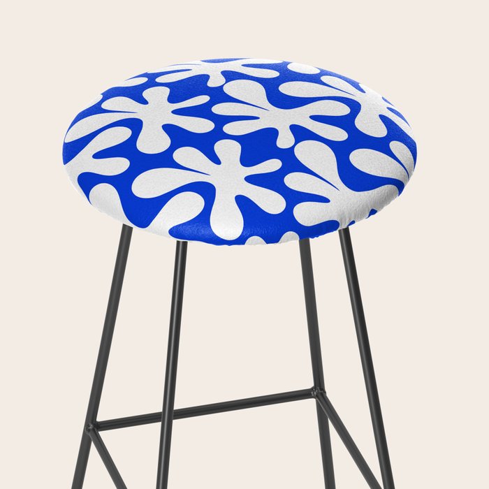 Bold Blue and White Funky Amoeba Dance Pattern Stool Gallery Image 2