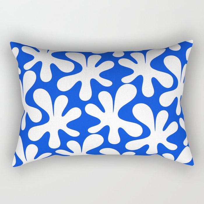 Bold Blue and White Funky Amoeba Dance Pattern Rectangular Pillow Gallery Image 2