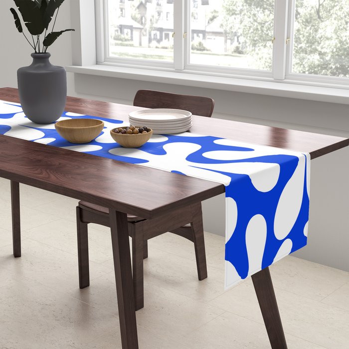 Bold Blue and White Funky Amoeba Dance Pattern Table Runner Gallery Image 2