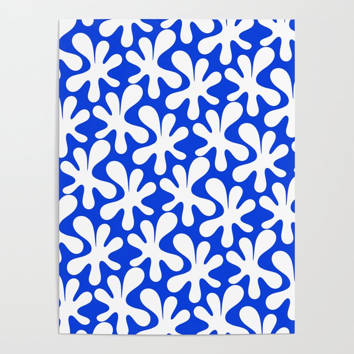 Bold Blue and White Funky Amoeba Dance Pattern Poster Gallery Image 4