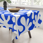 Bold Blue and White Funky Amoeba Dance Pattern Tablecloth Gallery Image 3